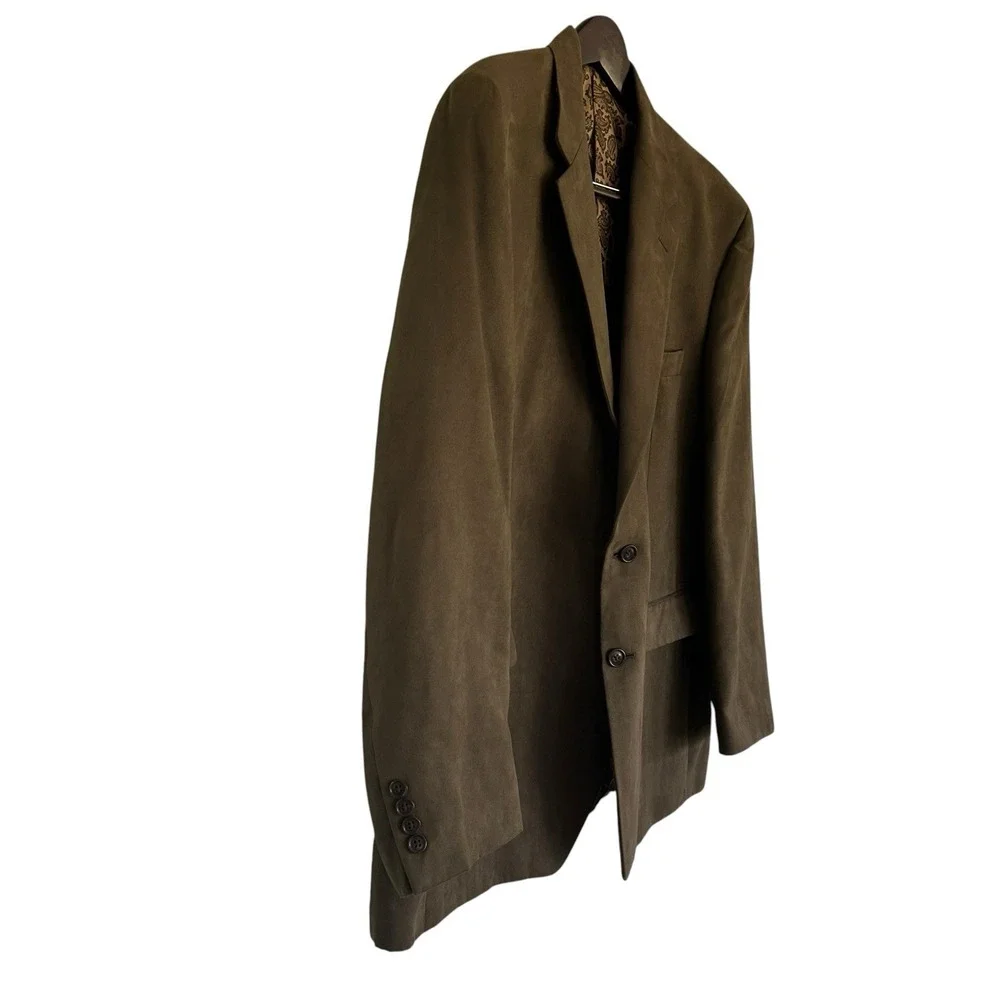 Lauren Ralph Lauren Faux Suede Blazer 46R Taupe Brown Paisley Lined Sport Coat